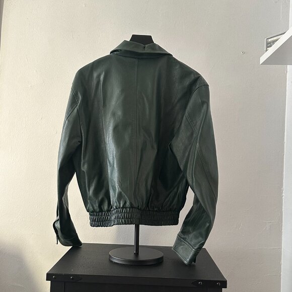 Moon River Dark Green Faux Leather Bomber Jacket – Size M - Picture 4 of 7